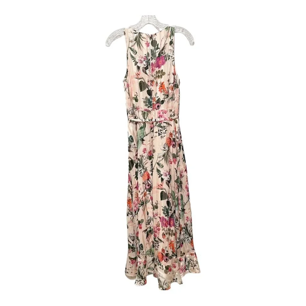 Banana Republic Size 2 Sleeveless Belted Asymmetrical Floral Print Dress - Picture 2 of 6